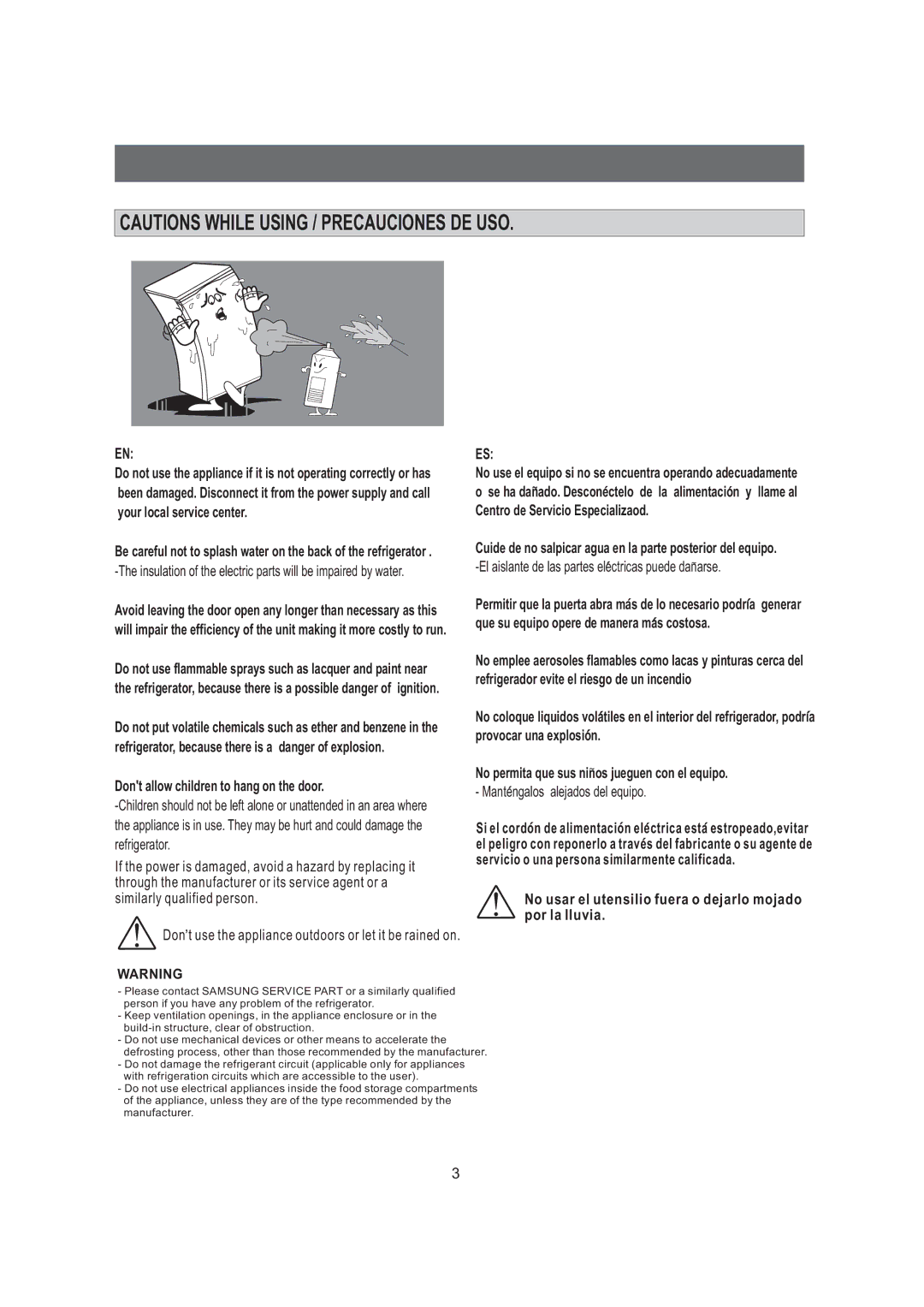 Samsung SG12BCSWQN/JMP, SG12BCSWQL/SUT, SG12BCSWHL/ABW, SG06BCSWHL/ABW manual Dont allow children to hang on the door 