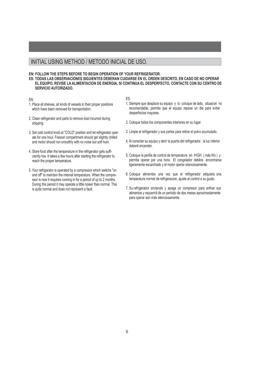 Samsung SG15DCGWQN/XES, SG12BCSWQL/SUT, SG12BCSWHL/ABW, SG06BCSWHL/ABW manual Initial Using Method / Metodo Inicial DE USO 