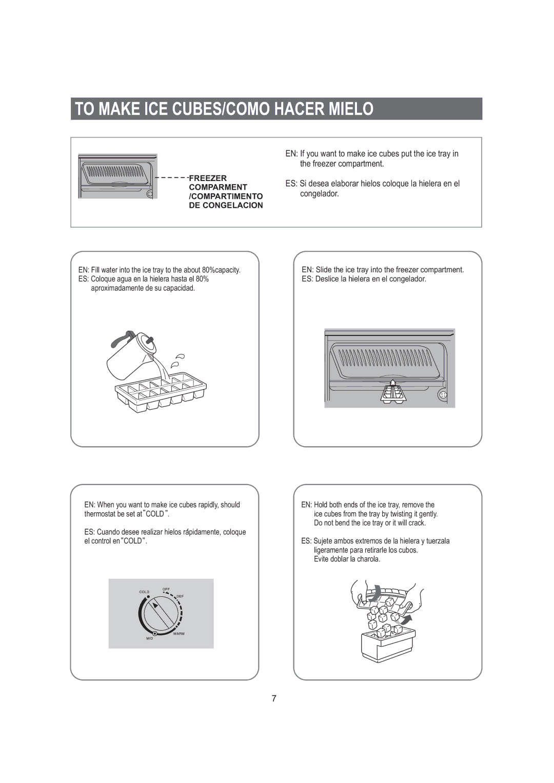 Samsung SG12DCGWQN/JMP, SG12BCSWQL/SUT, SG12BCSWHL/ABW, SG06BCSWHL/ABW, SG15DCGWQL/SUT To Make ICE CUBES/COMO Hacer Mielo 