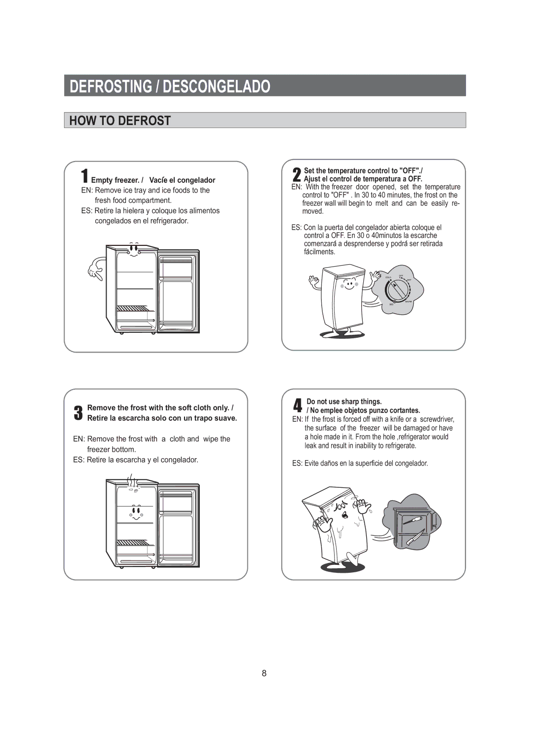 Samsung SG15CCGWHL/AFK, SG12BCSWQL/SUT, SG12BCSWHL/ABW, SG06BCSWHL/ABW HOW to Defrost, Empty freezer. / Vacie el congelador 