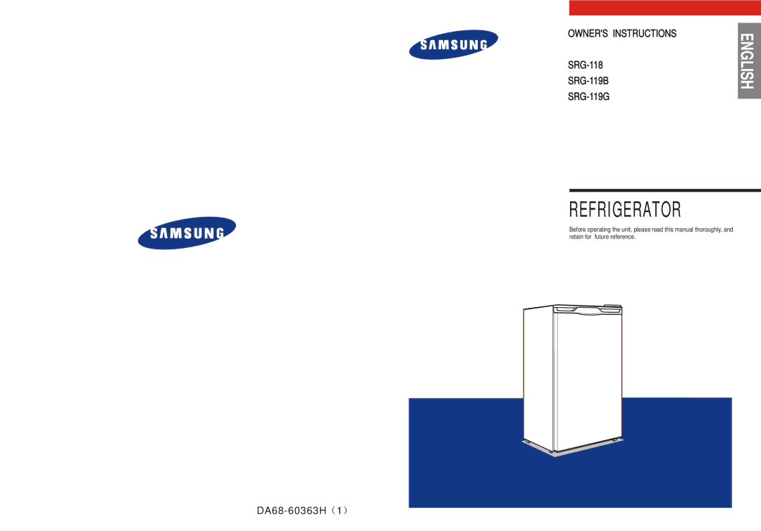 Samsung SG12BCSWQL/SUT, SG12BCSWQN/CAF, SG12BCSWHL/ABW, SG12BCSWQN/JMP, SG12BCPWQN/DOR, SG12DCGWQN/JMP manual Refrigerator 