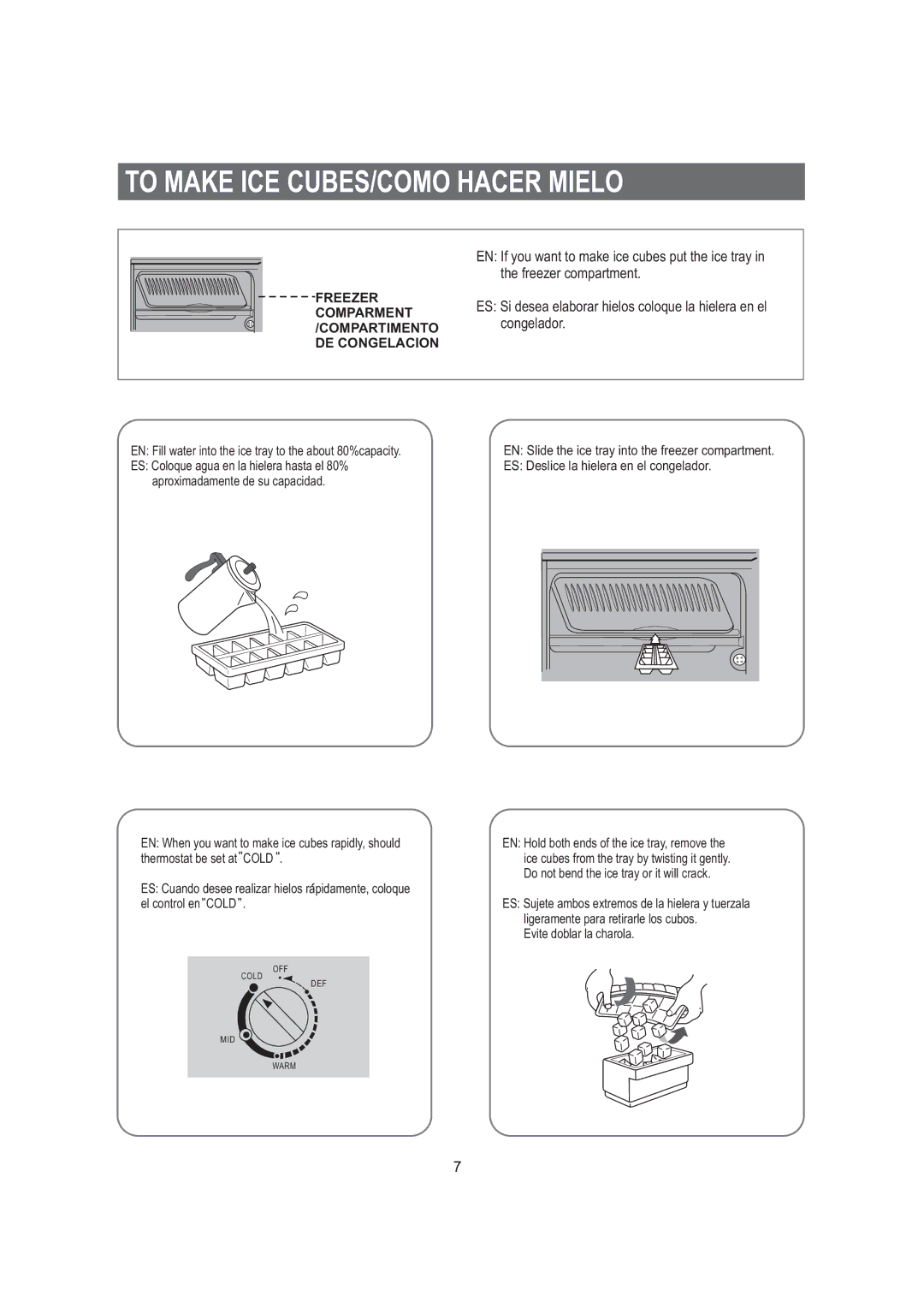 Samsung SG12BCSWHL/CCB, SG12BCSWQN/CAF, SG12BCSWQL/SUT, SG12BCSWHL/ABW, SG12BCSWQN/JMP To Make ICE CUBES/COMO Hacer Mielo 