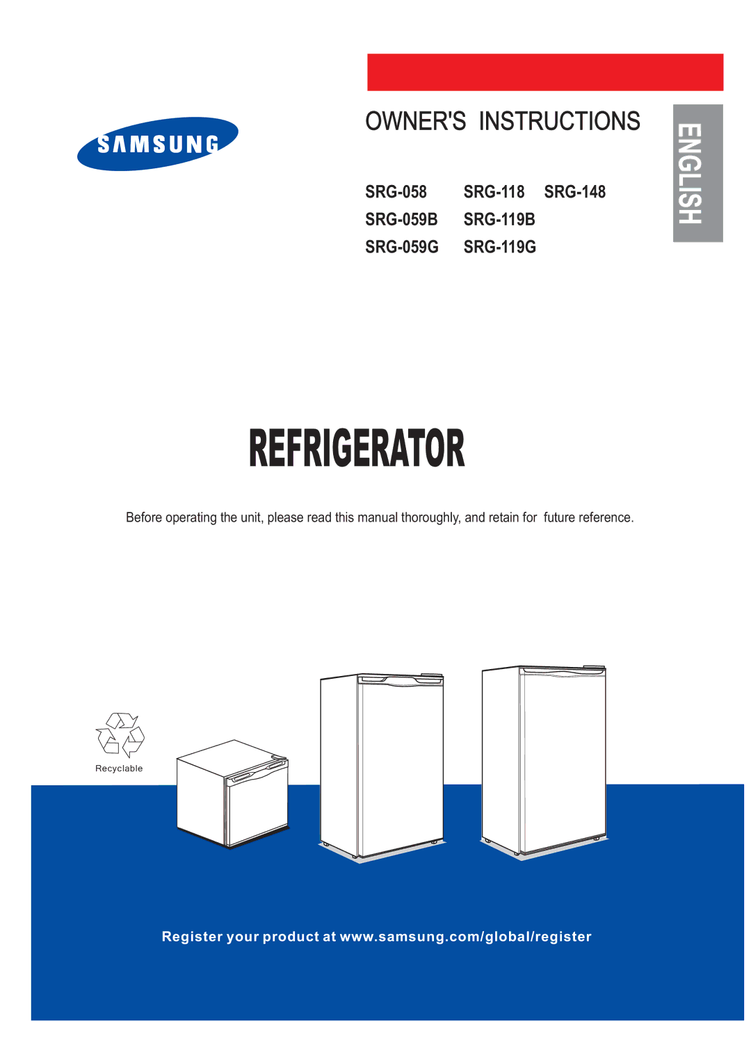 Samsung SG06DCGWHN/XEK, SG15CCGWQN/BUL, SG06CCGWQN/BUL, SG15CCGWQN/LIB, SG15DCGWHN/XEK, SG15LCGWQN/XEH manual Refrigerator 