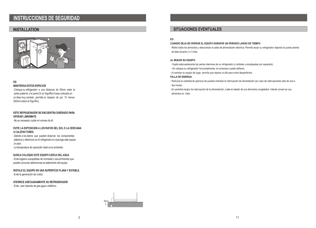 Samsung SG15CCGWHL/AFK, SG15DCGWQN/XES manual Instrucciones DE Seguridad, Installation, Situaciones Eventuales 