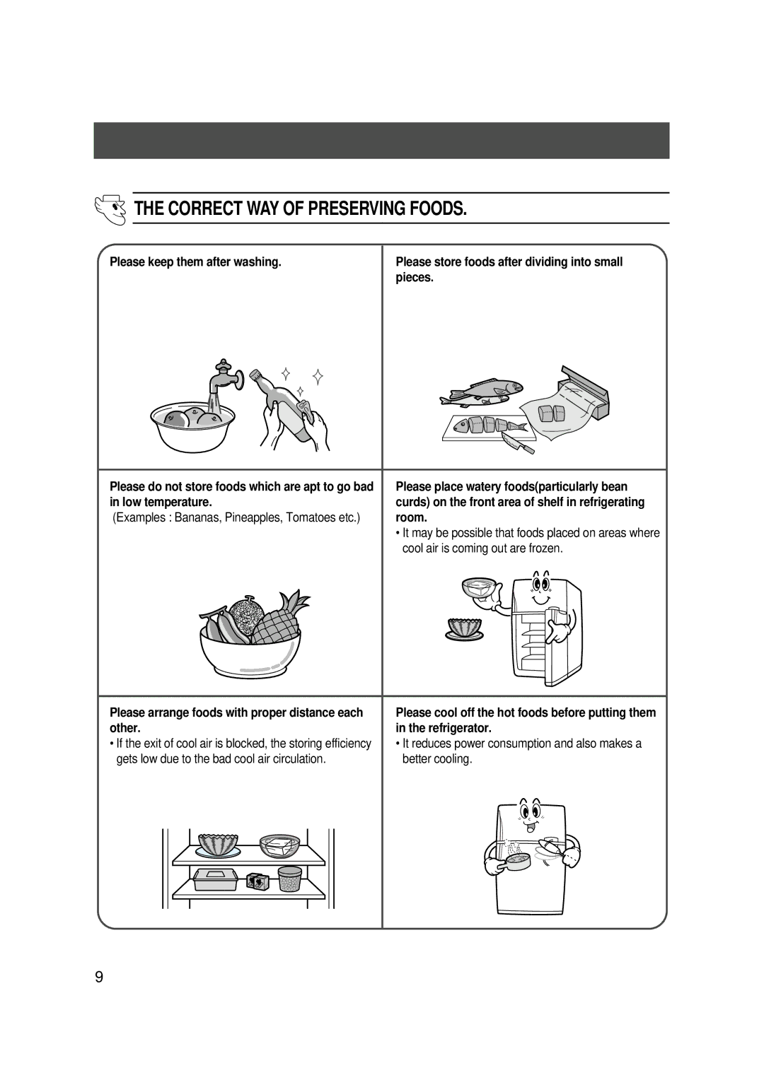 Samsung SG608EPSMQ/XET manual Correct WAY of Preserving Foods, Please arrange foods with proper distance each other 