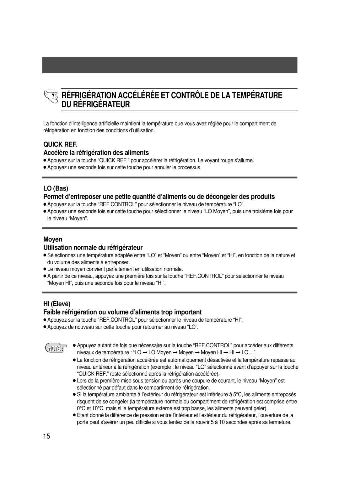 Samsung SG608ECSWQ/XEF, SG608ECSWH/SRX Accélère la réfrigération des aliments, Moyen Utilisation normale du réfrigérateur 