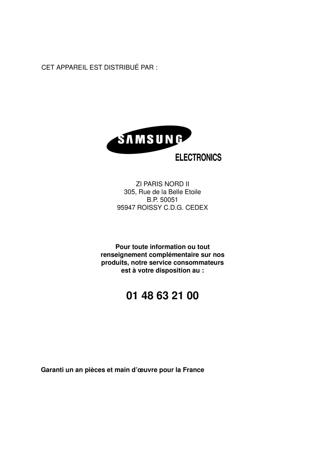 Samsung SG608ECSWQ/XEF, SG608ECSWH/SRX manual Garanti un an pièces et main d’œuvre pour la France 