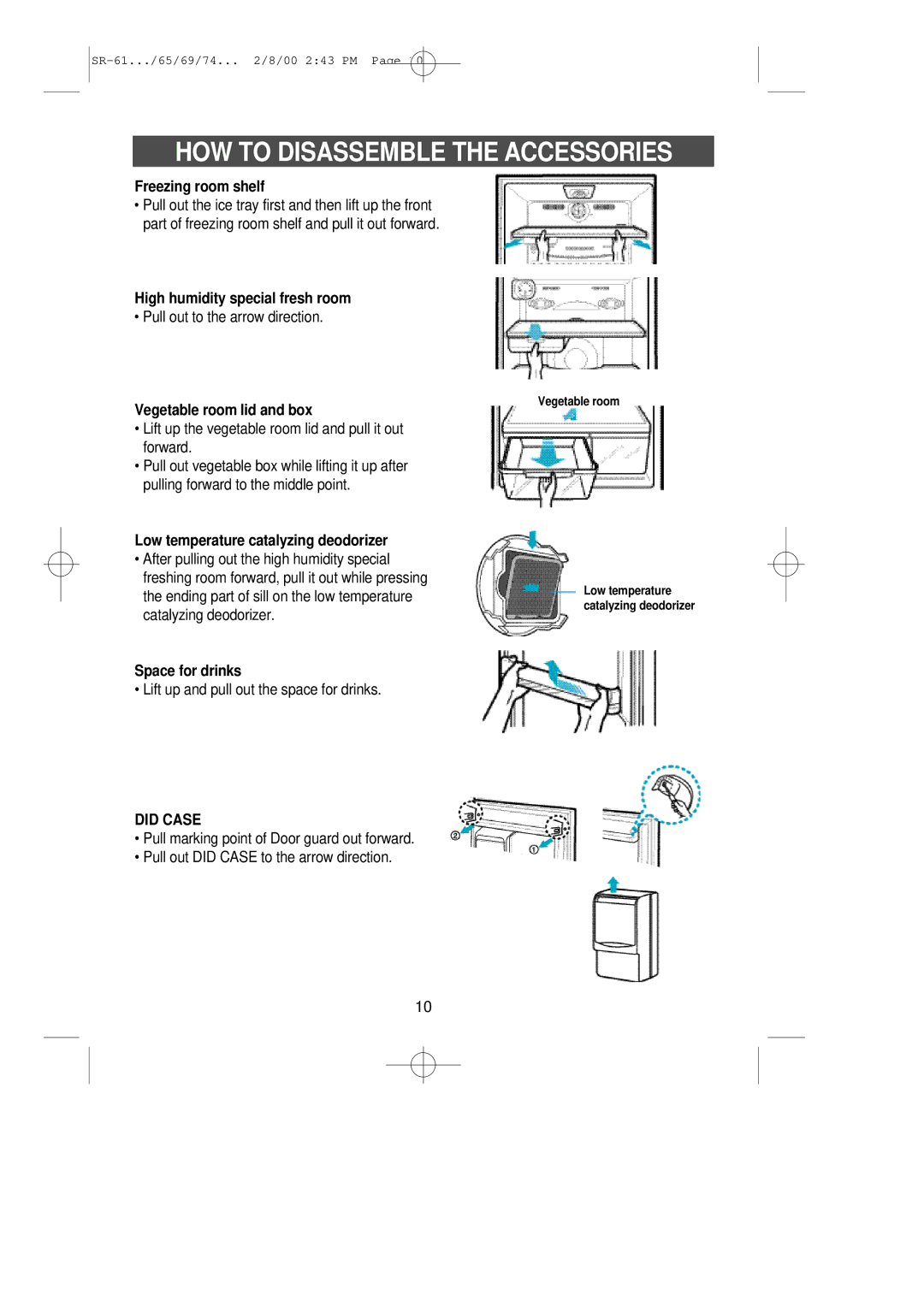 Samsung SG685SCSWQ/SML manual HOW to Disassemble the Accessories, Freezing room shelf, High humidity special fresh room 