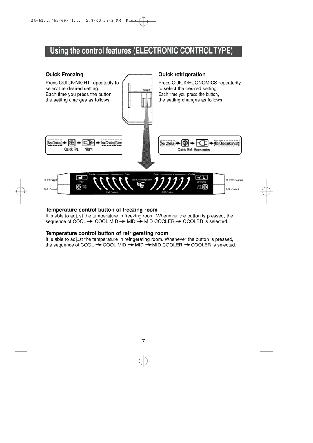 Samsung SG685SESWQ/SML manual Quick Freezing Quick refrigeration, Temperature control button of freezing room, ECO Button 