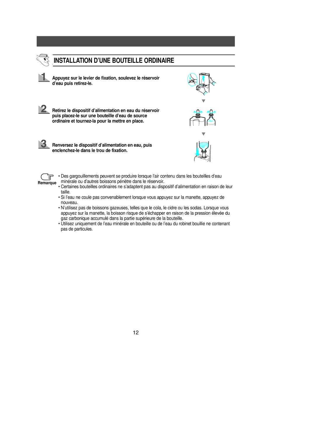 Samsung SN623EPNSQ/XEF, SG628ECSWQ/XEG, SG628ECSWH/CAF, SN629EPNSQ/XEF, SN629ECSWQ/XEF Installation D’UNE Bouteille Ordinaire 