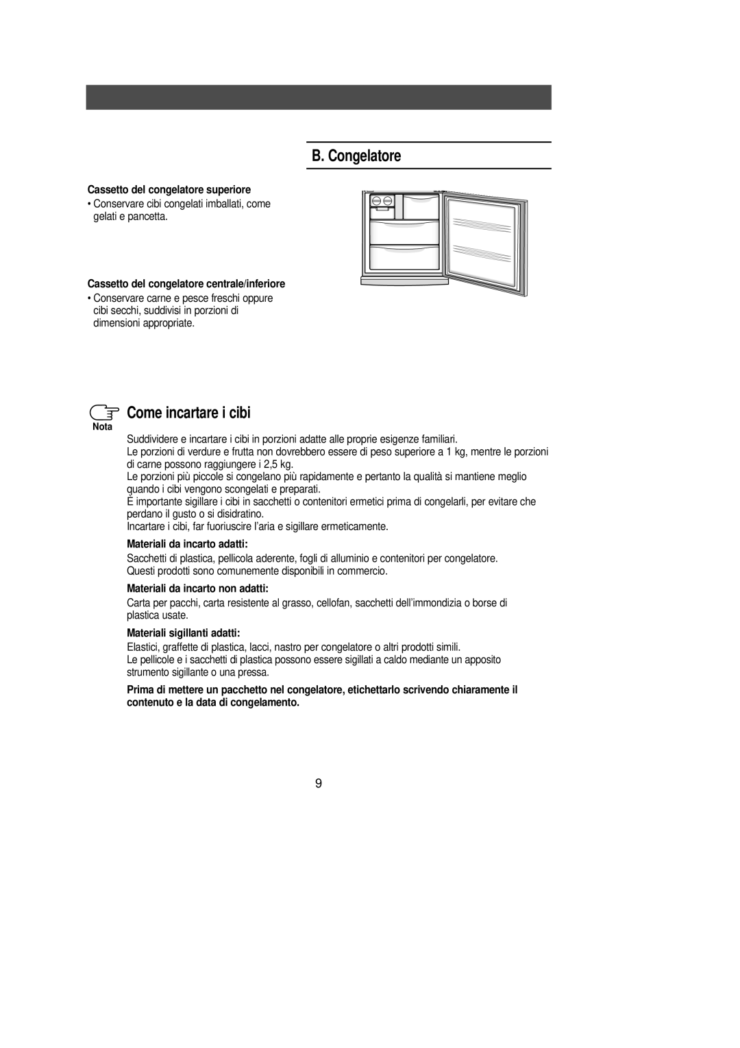 Samsung SN679EPNSQ/XET, SG629ECSWQ/XEF, SG628ECSWQ/XEF, SG628EVMGQ/XET, SN629EPSGQ/XEG Congelatore, Come incartare i cibi 