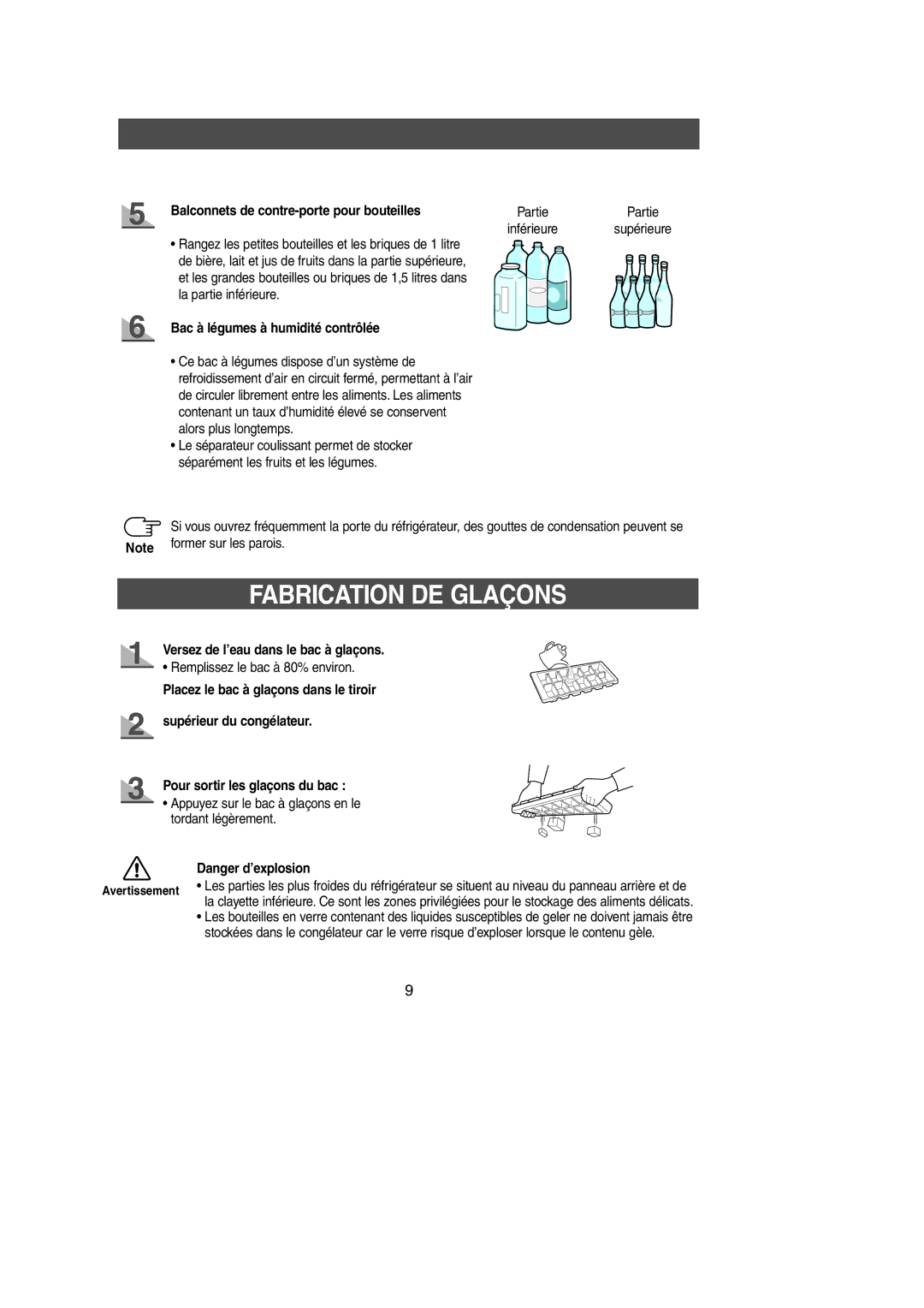 Samsung SG649ECSWQ/XEF, SG649EVMGQ/XET manual Balconnets de contre-porte pour bouteilles, Bac à légumes à humidité contrôlée 