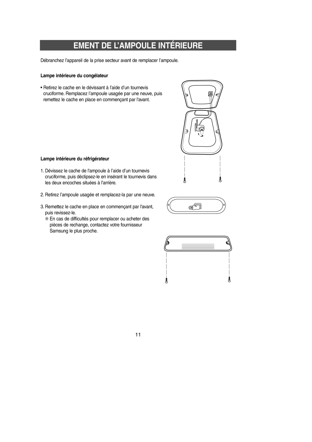 Samsung SG649ECSWQ/XEF Ement DE L’AMPOULE Intérieure, Lampe intérieure du congélateur, Lampe intérieure du réfrigérateur 