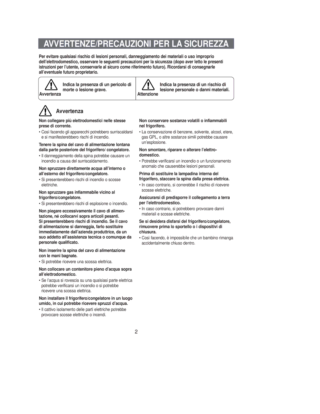 Samsung SG649EVMGQ/XET AVVERTENZE/PRECAUZIONI PER LA Sicurezza, Non smontare, riparare o alterare l’elettro- domestico 