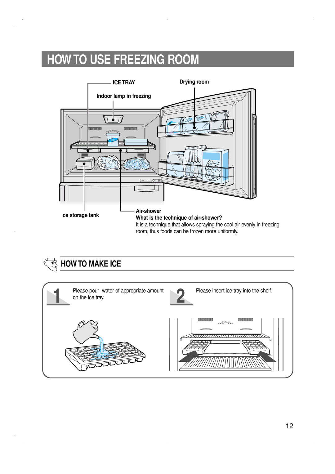 Samsung SG688ECSWH/JUM, SG686EESWH/TAC, SG606EVMGQ/XSP, SG606EESWH/FAL manual HOW to USE Freezing Room, HOW to Make ICE 