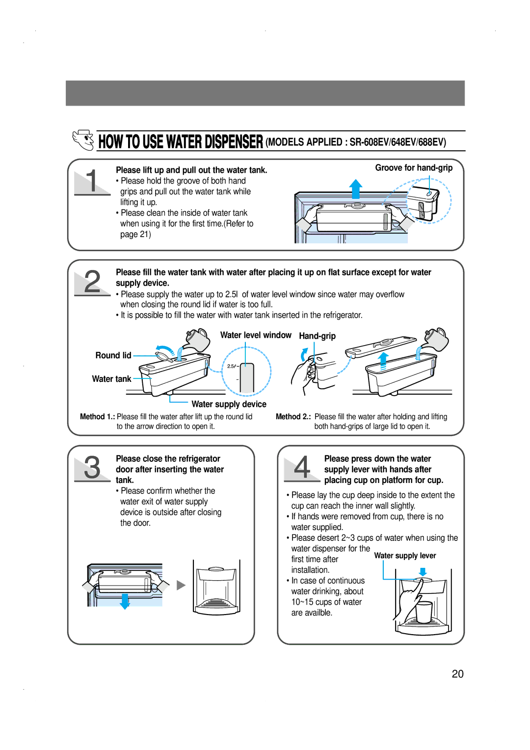 Samsung SG606EESWH/ZAM, SG686EESWH/TAC, SG606EVMGQ/XSP, SG606EESWH/FAL manual Please lift up and pull out the water tank 