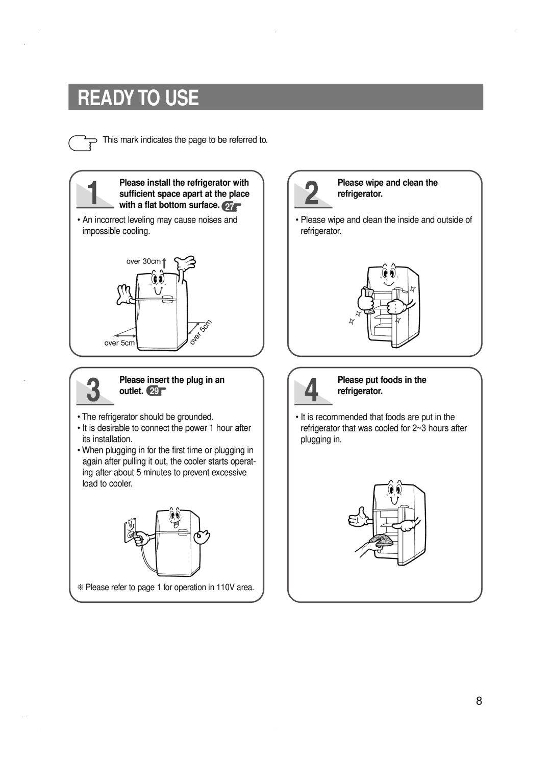 Samsung SG646EESWH/BDW Ready to USE, This mark indicates the page to be referred to, Please insert the plug in an outlet 