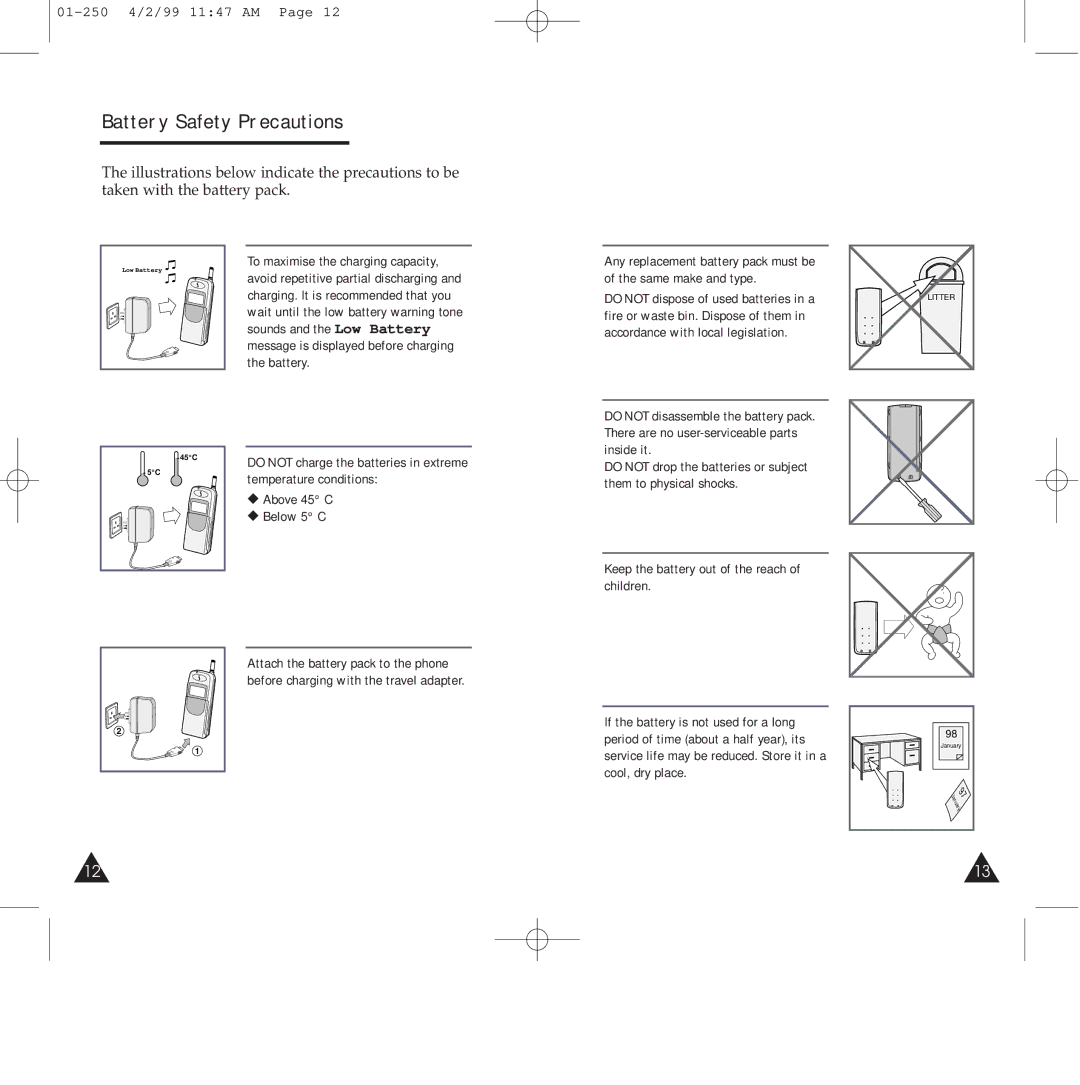 Samsung SGH-250SEIHFK, SGH-250SEGDTC, SGH-250SEFLBK, SGH-250SEFDTC, SGH-250SEFSBK, SGH-250SEFTA Battery Safety Precautions 