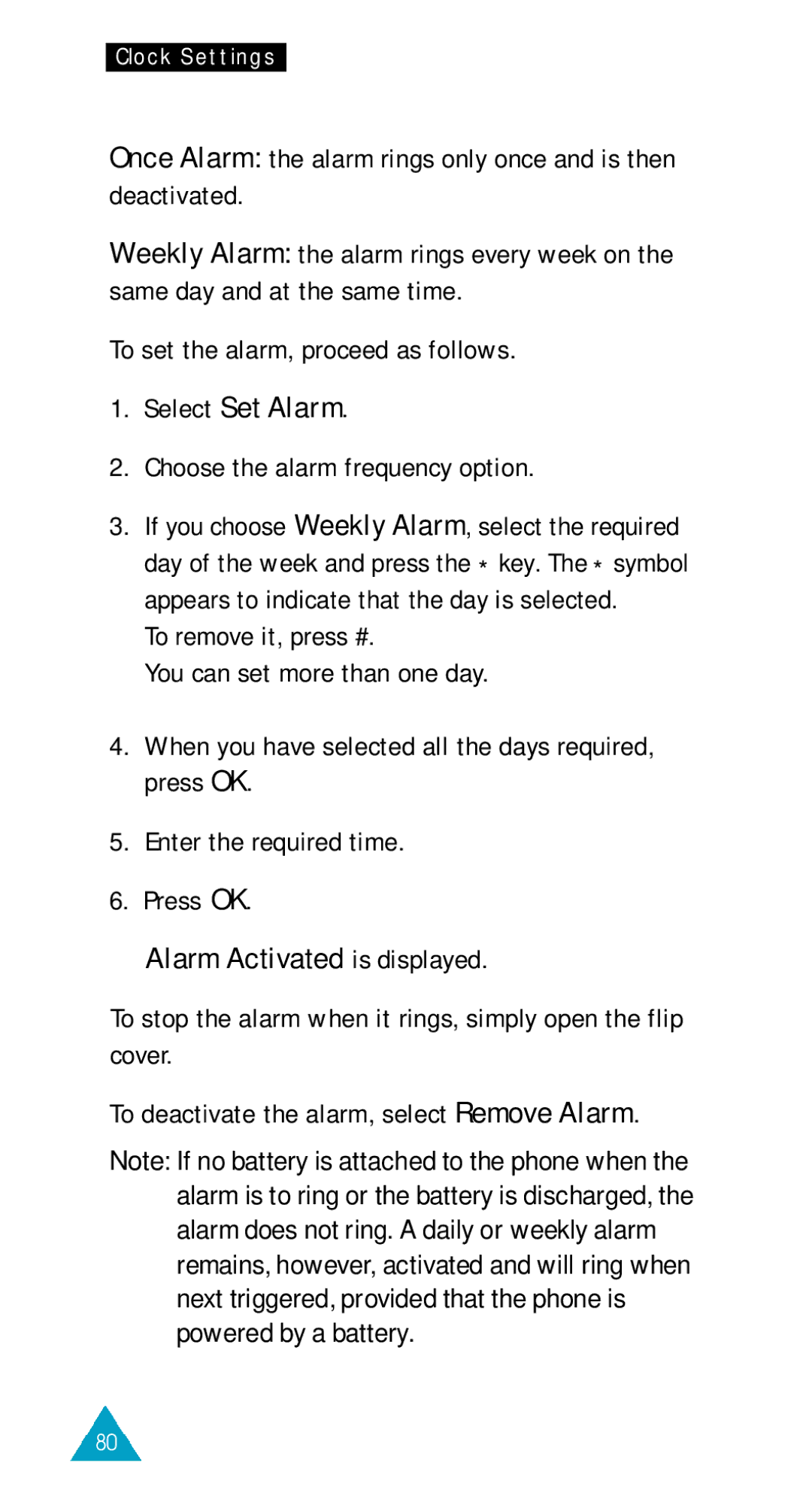 Samsung SGH-600BL/XET manual To set the alarm, proceed as follows, Select Set Alarm, Choose the alarm frequency option 