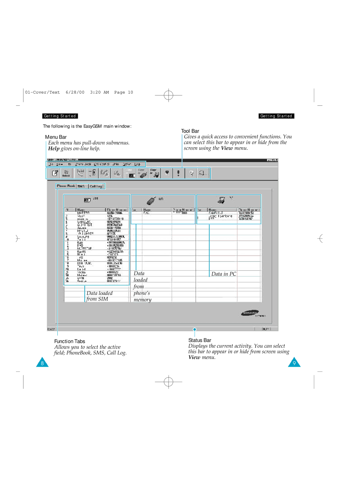 Samsung CKG600ASVF/STD, SGH-600YW/XEF, SGH-600YW/FTM, SGH-600YW/XET manual Following is the EasyGSM main window, Menu Bar 