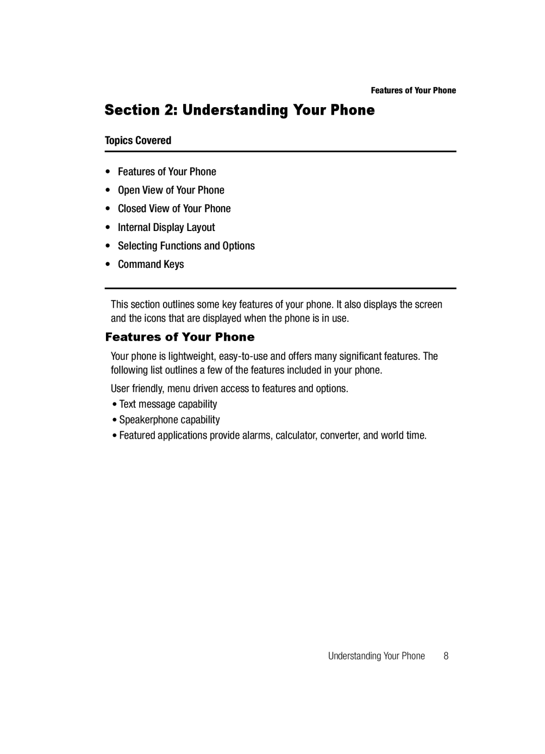 Samsung SGH-a117 Series manual Understanding Your Phone, Features of Your Phone 