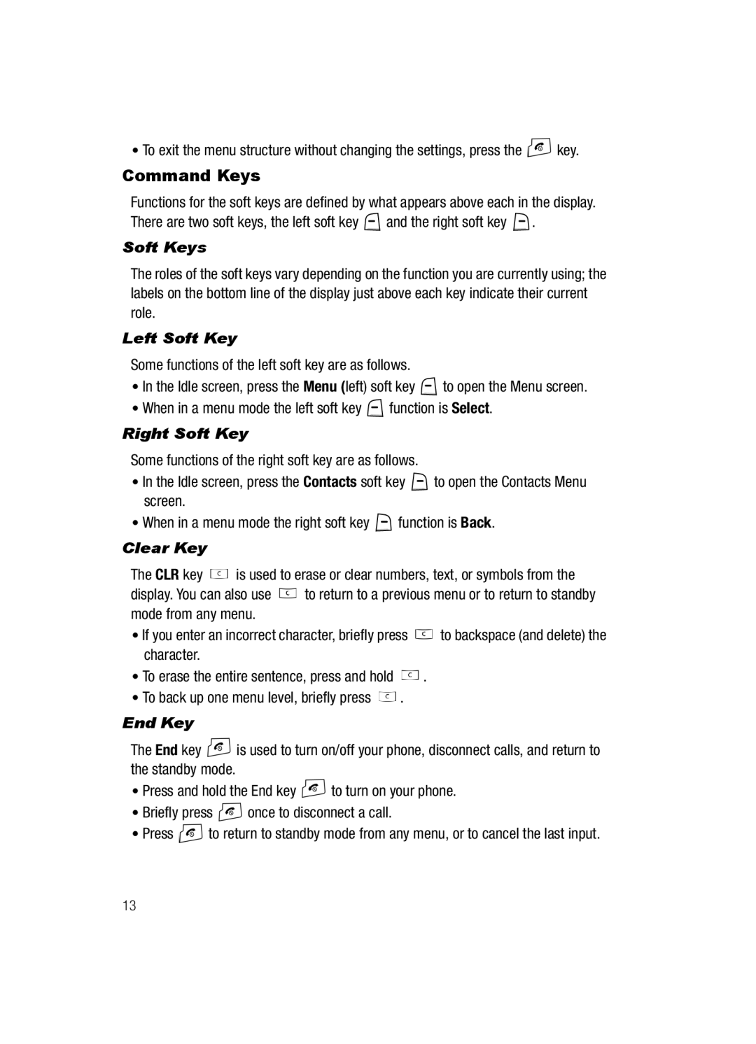 Samsung SGH-a117 Series manual Command Keys 