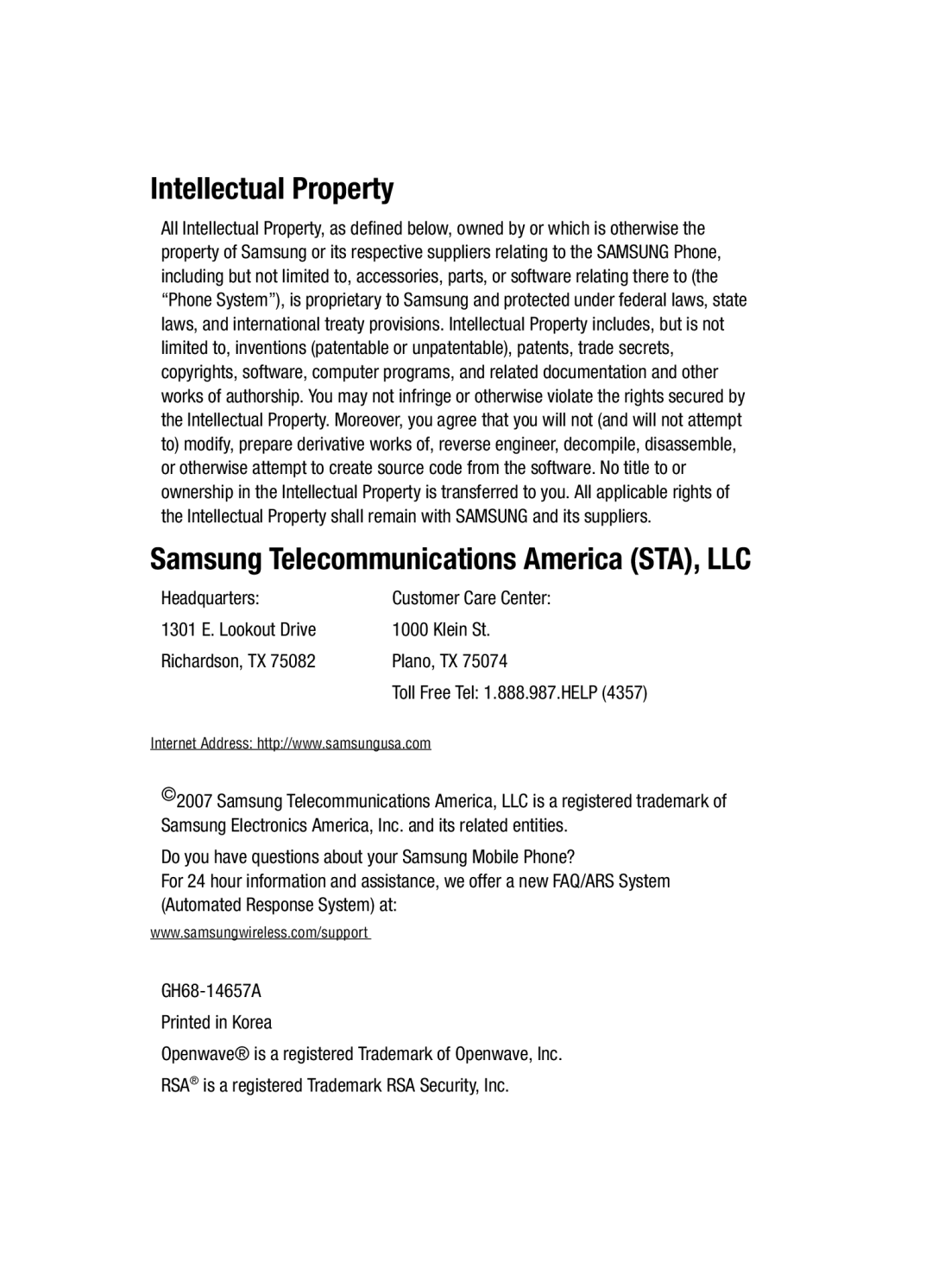 Samsung SGH-a117 Series manual Intellectual Property 