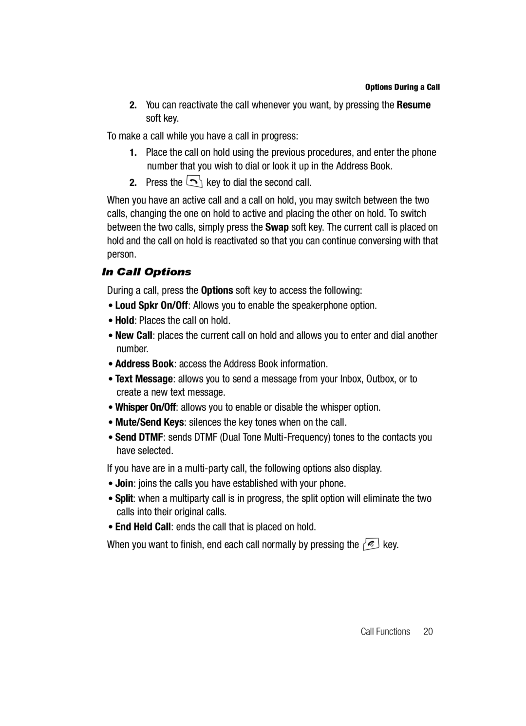 Samsung SGH-a117 Series manual Press the key to dial the second call, Call Options 