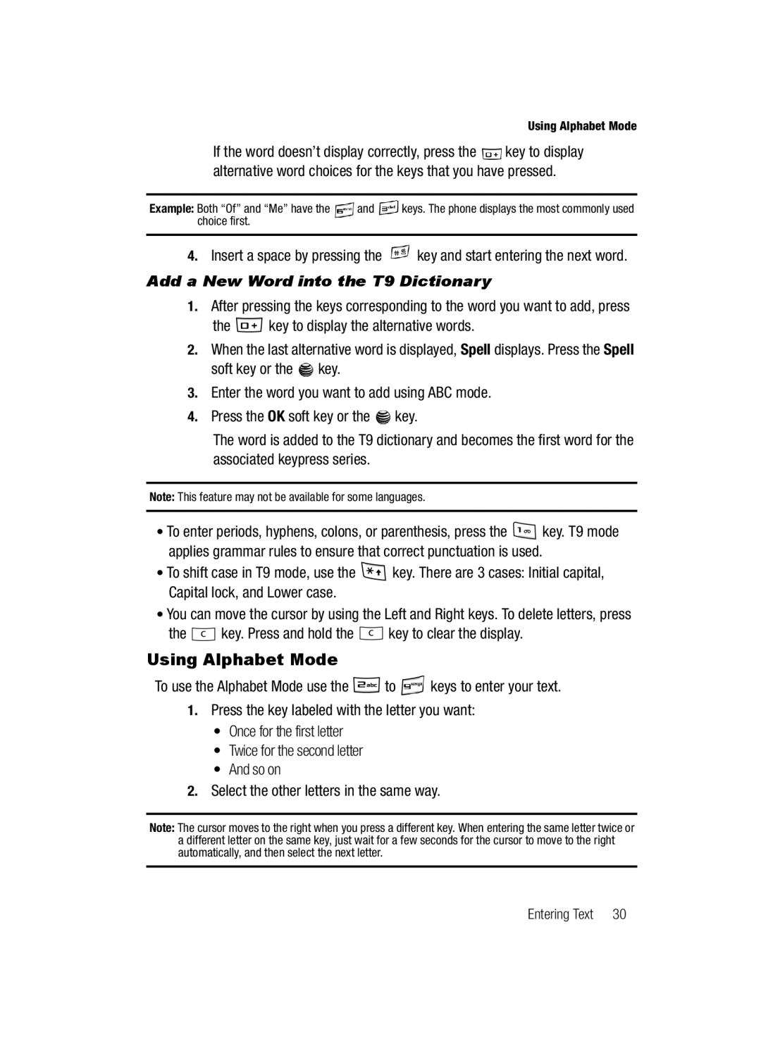 Samsung SGH-a117 Series manual Using Alphabet Mode, Add a New Word into the T9 Dictionary 