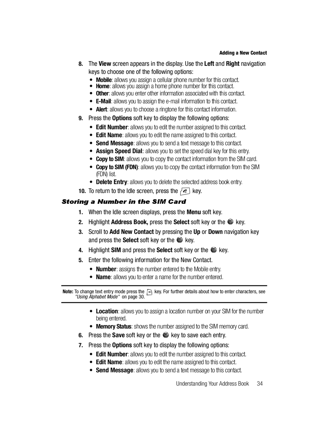 Samsung SGH-a117 Series manual Storing a Number in the SIM Card 