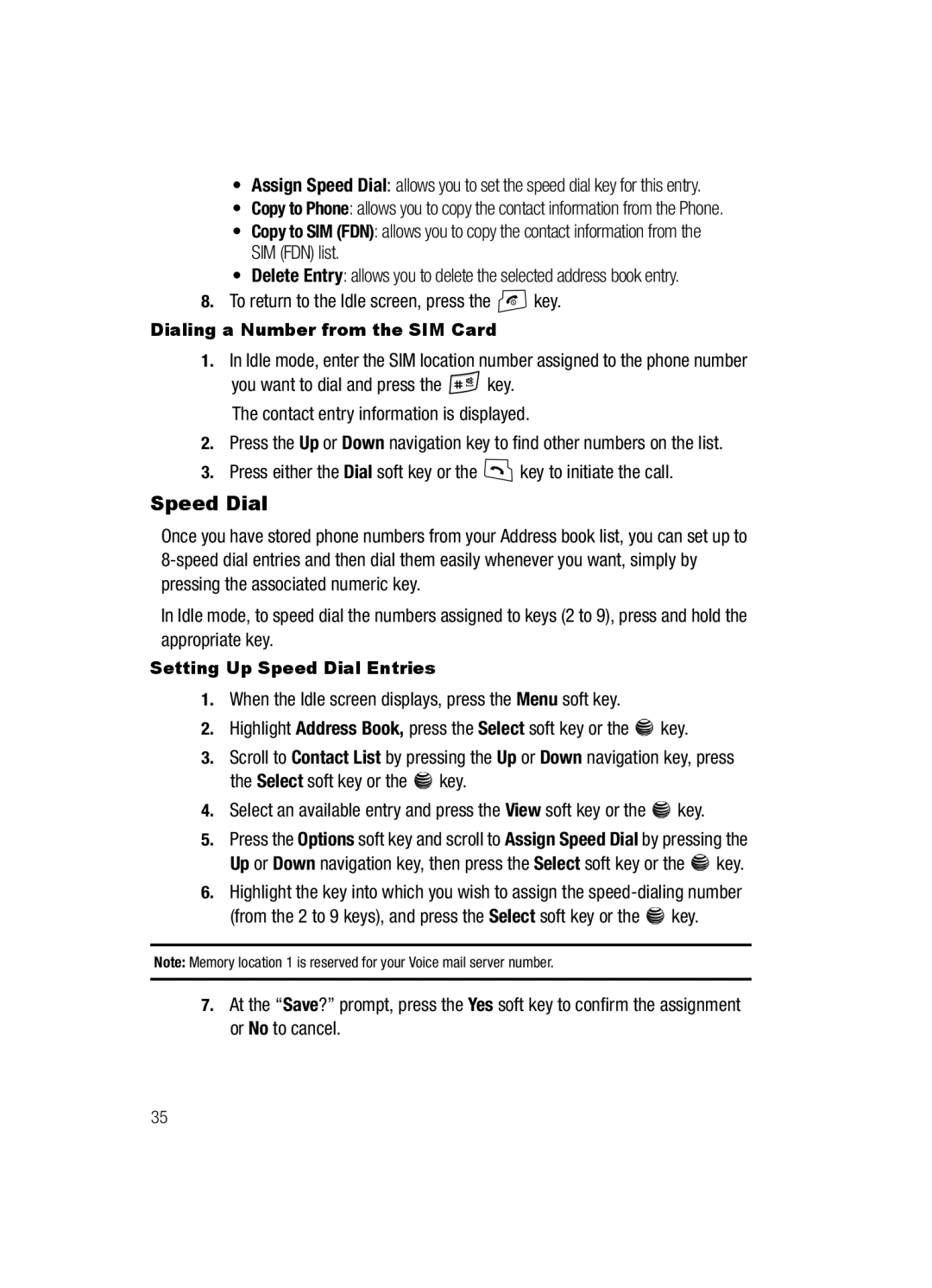 Samsung SGH-a117 Series manual Speed Dial 