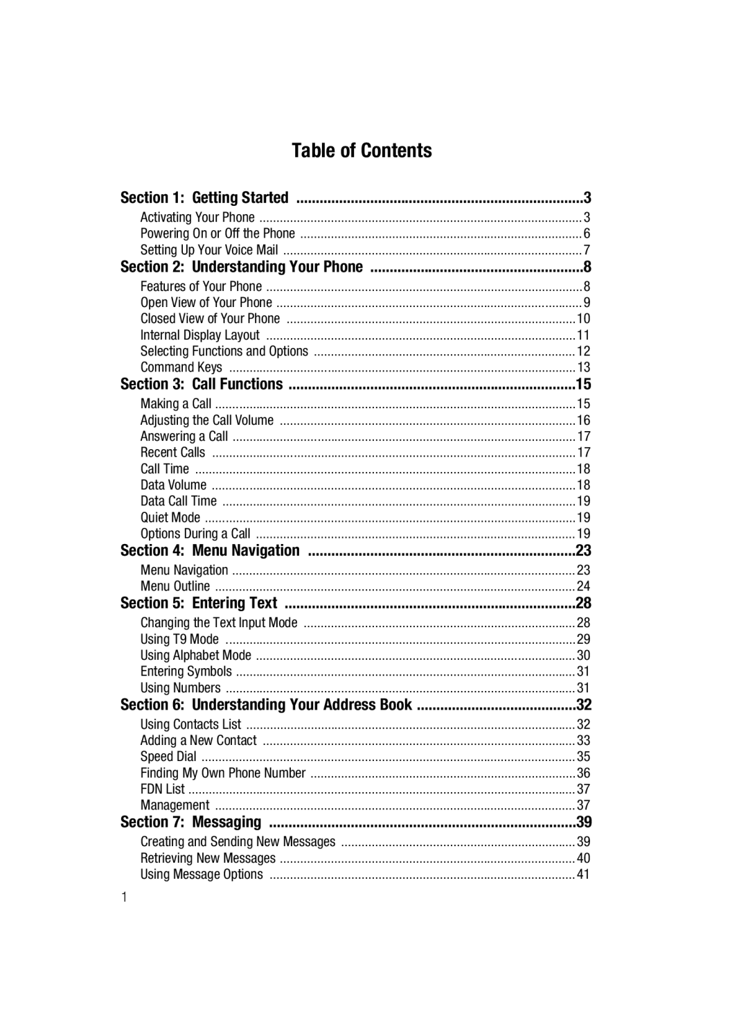 Samsung SGH-a117 Series manual Table of Contents 