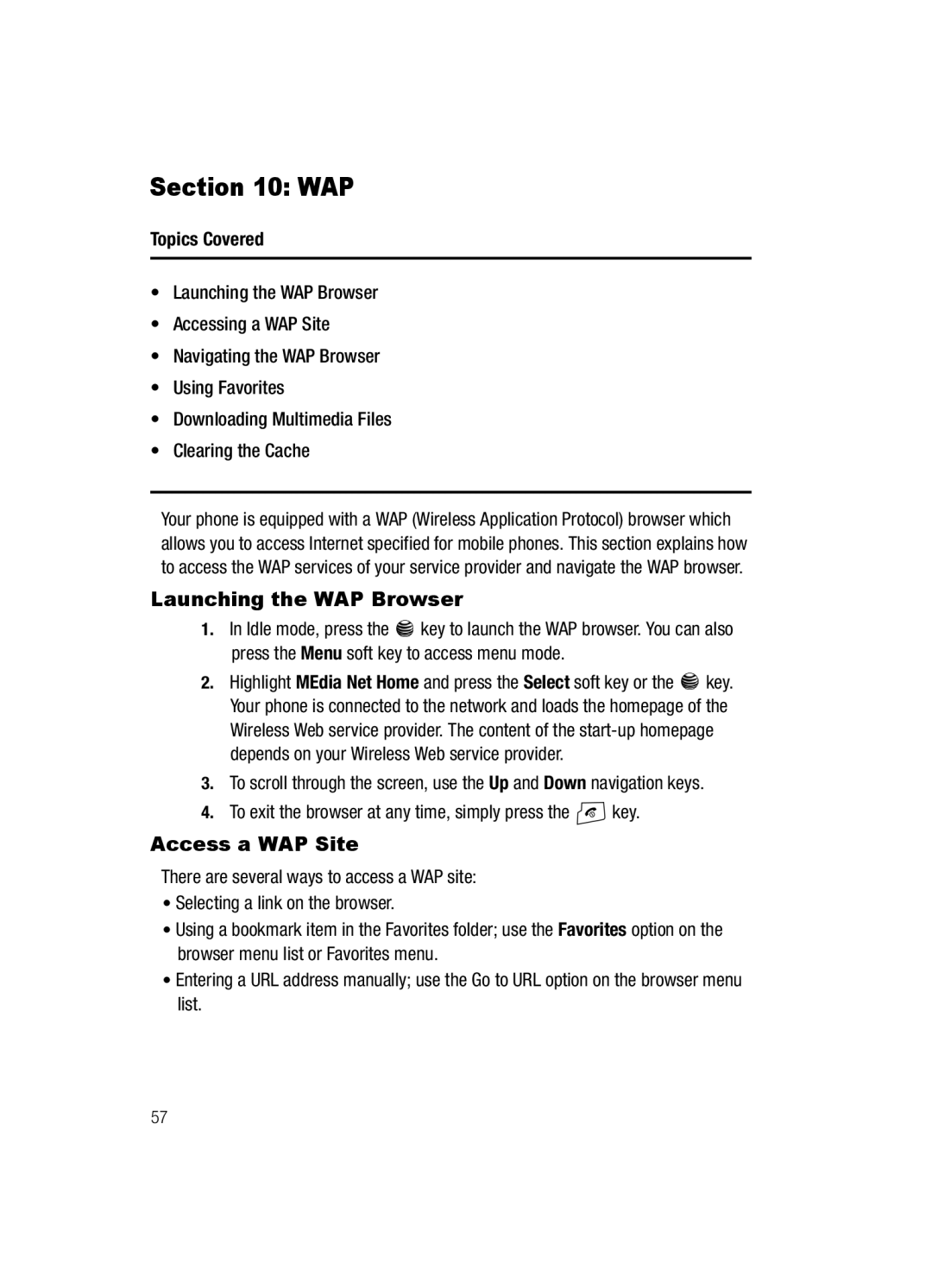 Samsung SGH-a117 Series manual Wap, Launching the WAP Browser, Access a WAP Site 