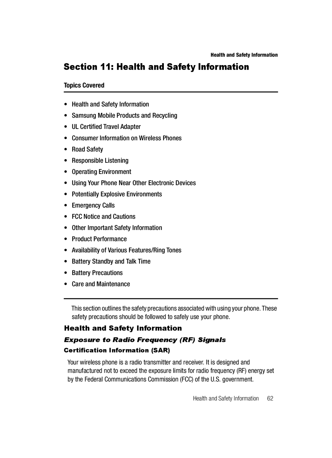 Samsung SGH-a117 Series manual Health and Safety Information, Exposure to Radio Frequency RF Signals 