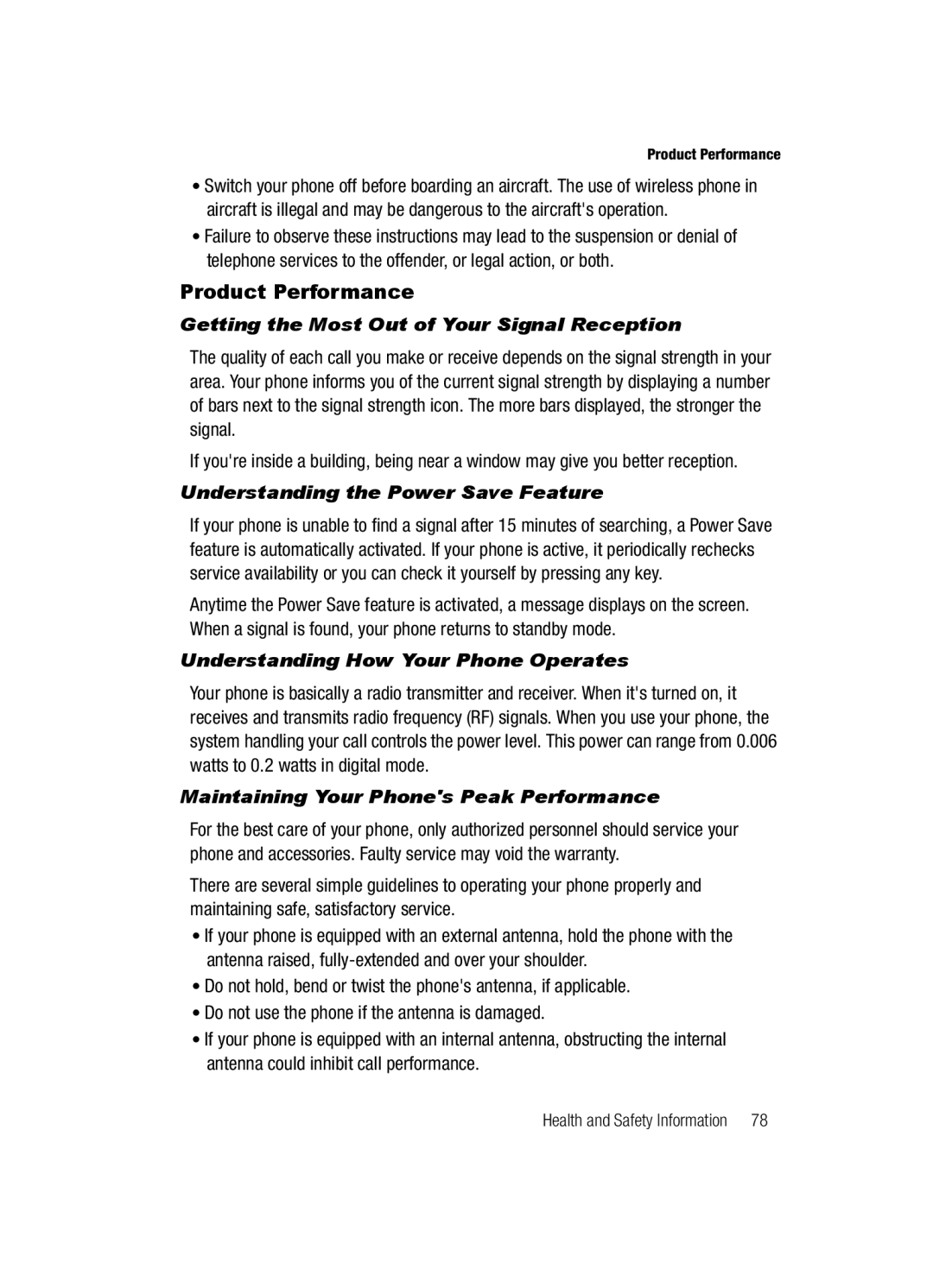 Samsung SGH-a117 Series manual Product Performance, Getting the Most Out of Your Signal Reception 