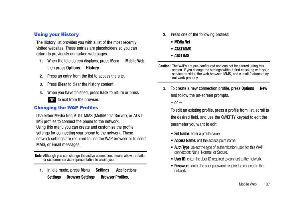 Samsung SGH-A687LBAATT user manual Using your History, Changing the WAP Profiles, To exit from the browser 