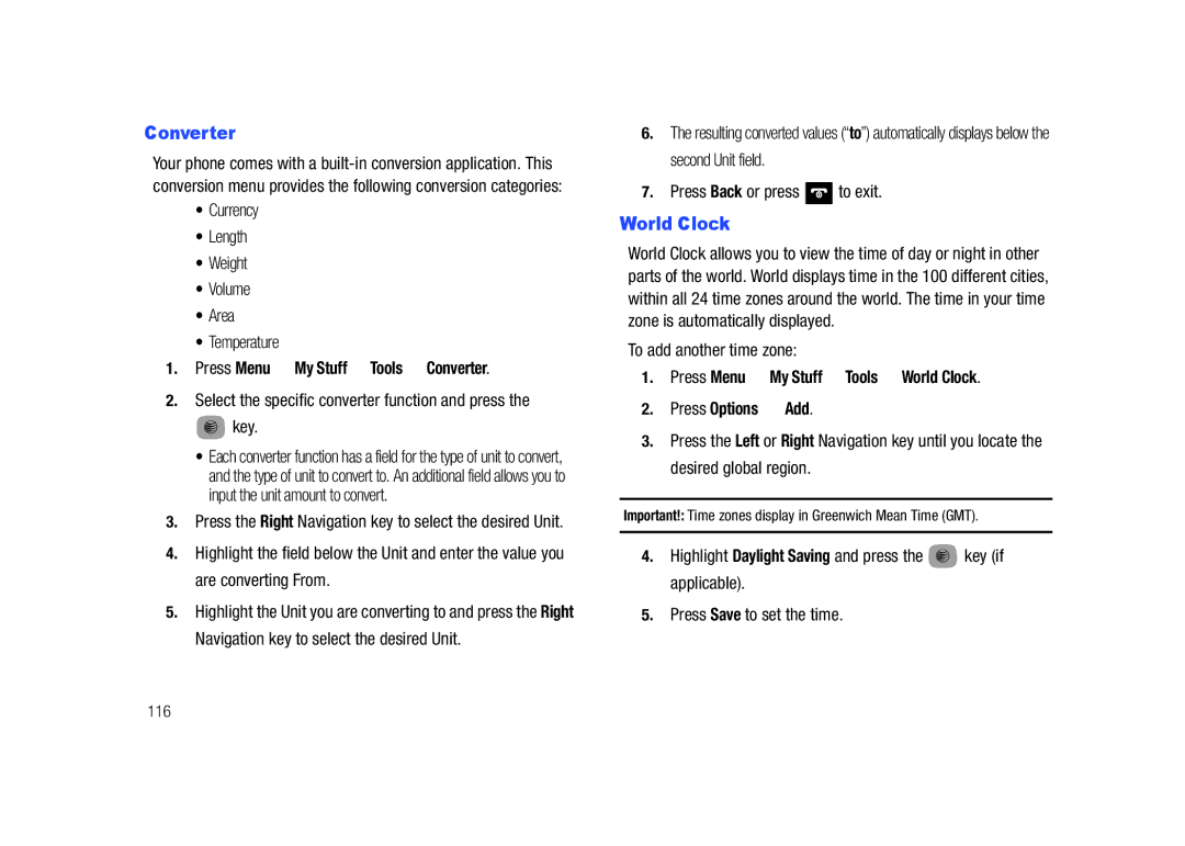 Samsung SGH-A687LBAATT user manual World Clock, Press Menu My Stuff Tools Converter 