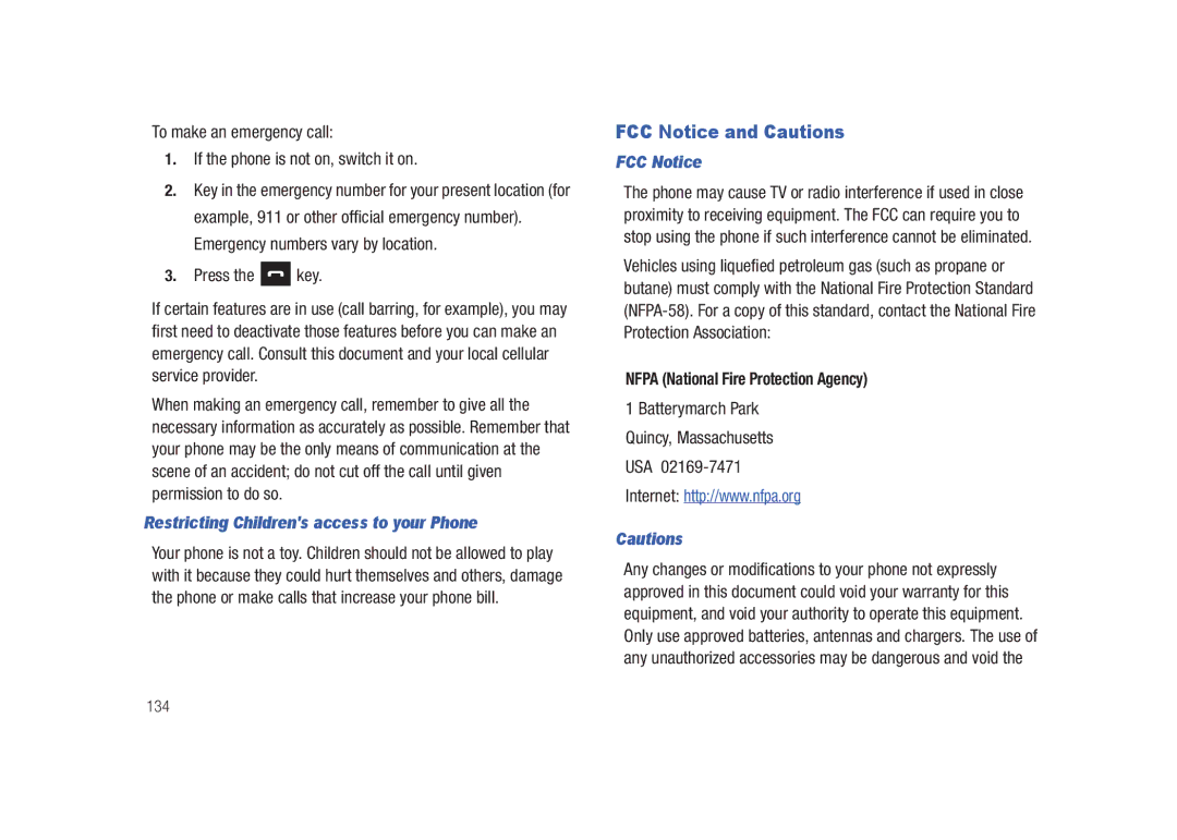 Samsung SGH-A687LBAATT user manual FCC Notice and Cautions, Restricting Childrens access to your Phone 