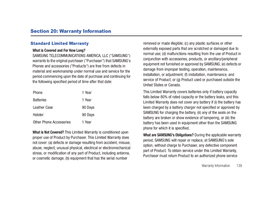 Samsung SGH-A687LBAATT user manual Warranty Information, Standard Limited Warranty, What is Covered and For How Long? 