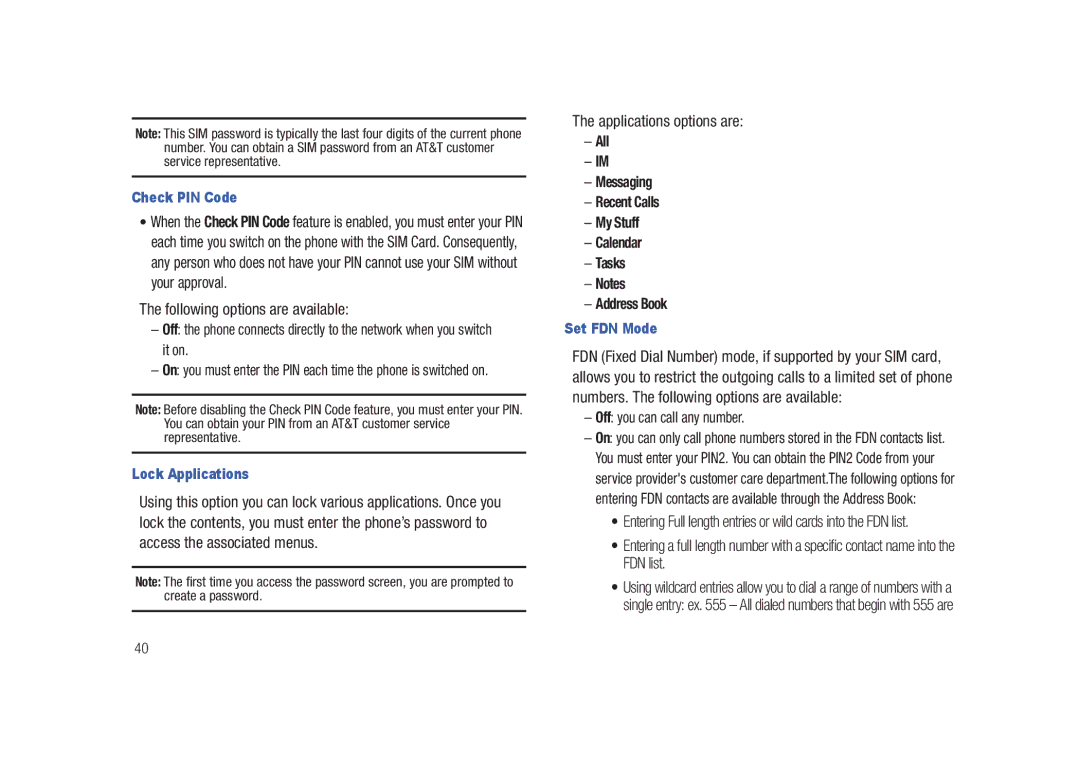 Samsung SGH-A687LBAATT user manual Applications options are, Off you can call any number 