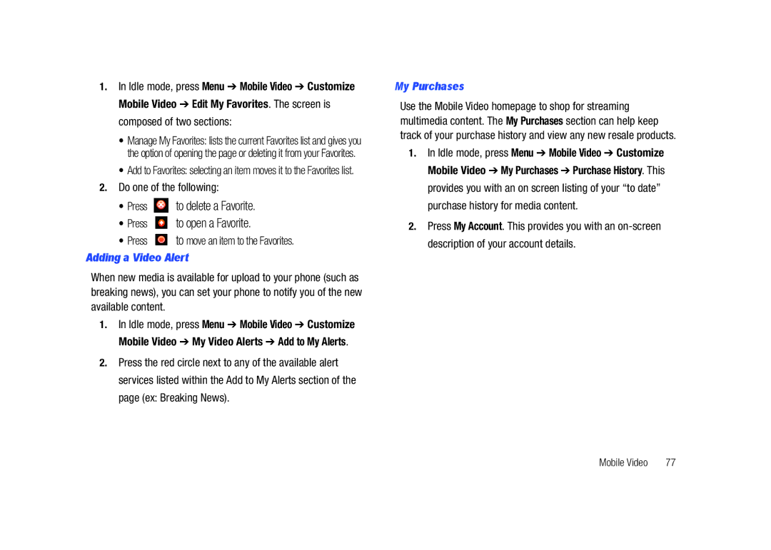 Samsung SGH-A687LBAATT user manual Do one of the following, Adding a Video Alert, My Purchases 