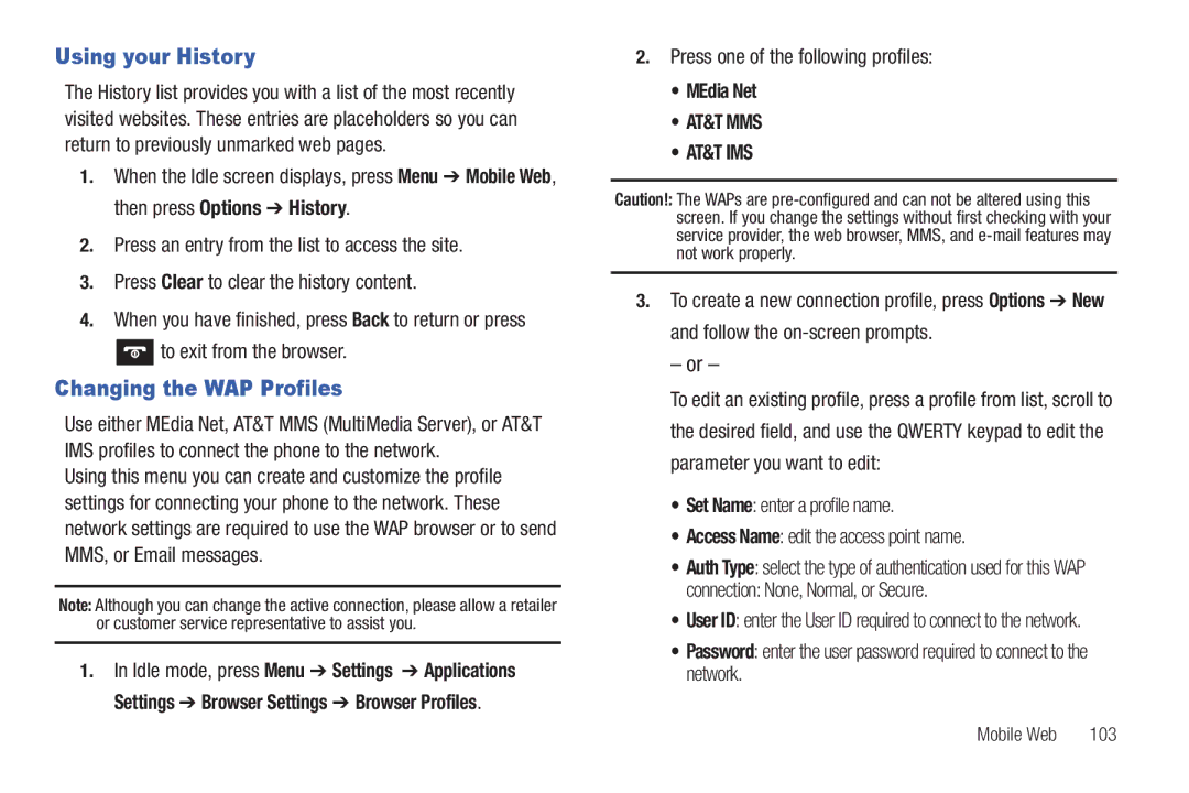 Samsung SGH-A687ZPAATT user manual Using your History, Changing the WAP Profiles, To exit from the browser 