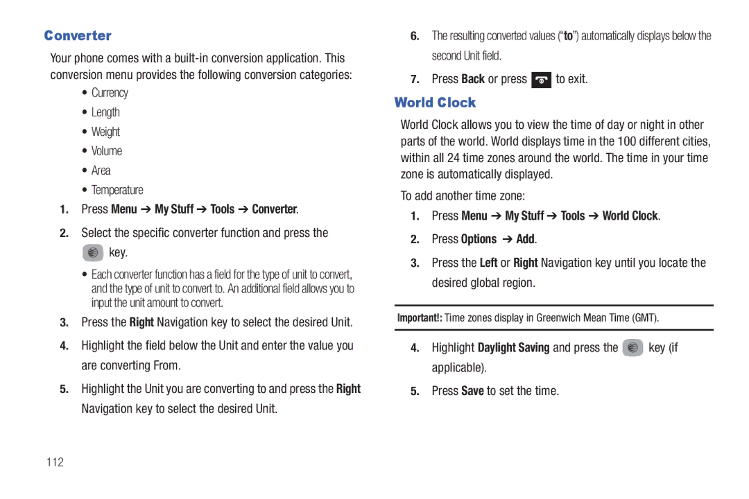 Samsung SGH-A687ZPAATT user manual World Clock, Press Menu My Stuff Tools Converter 