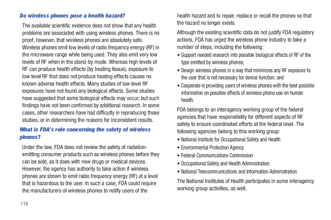 Samsung SGH-A687ZPAATT user manual Do wireless phones pose a health hazard?, 118 