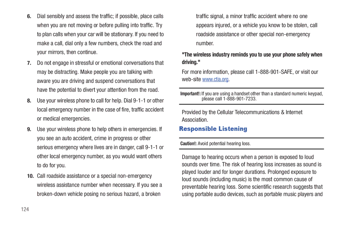 Samsung SGH-A687ZPAATT user manual Responsible Listening, 124 