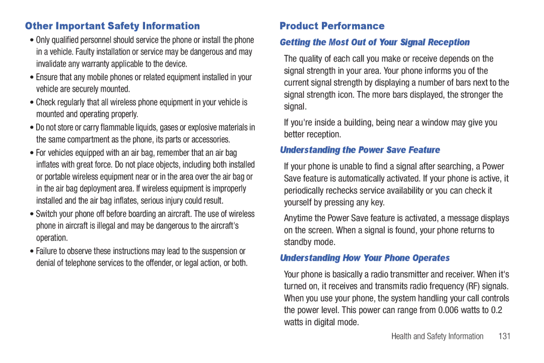 Samsung SGH-A687 Other Important Safety Information, Product Performance, Getting the Most Out of Your Signal Reception 