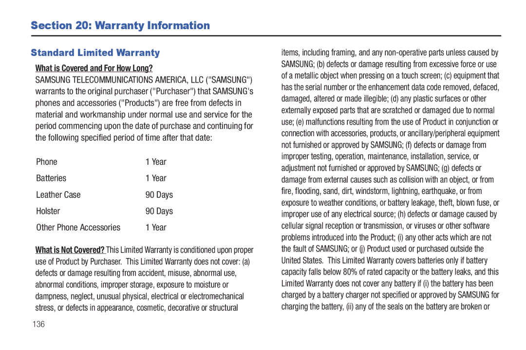 Samsung SGH-A687ZPAATT user manual Warranty Information, Standard Limited Warranty, What is Covered and For How Long? 