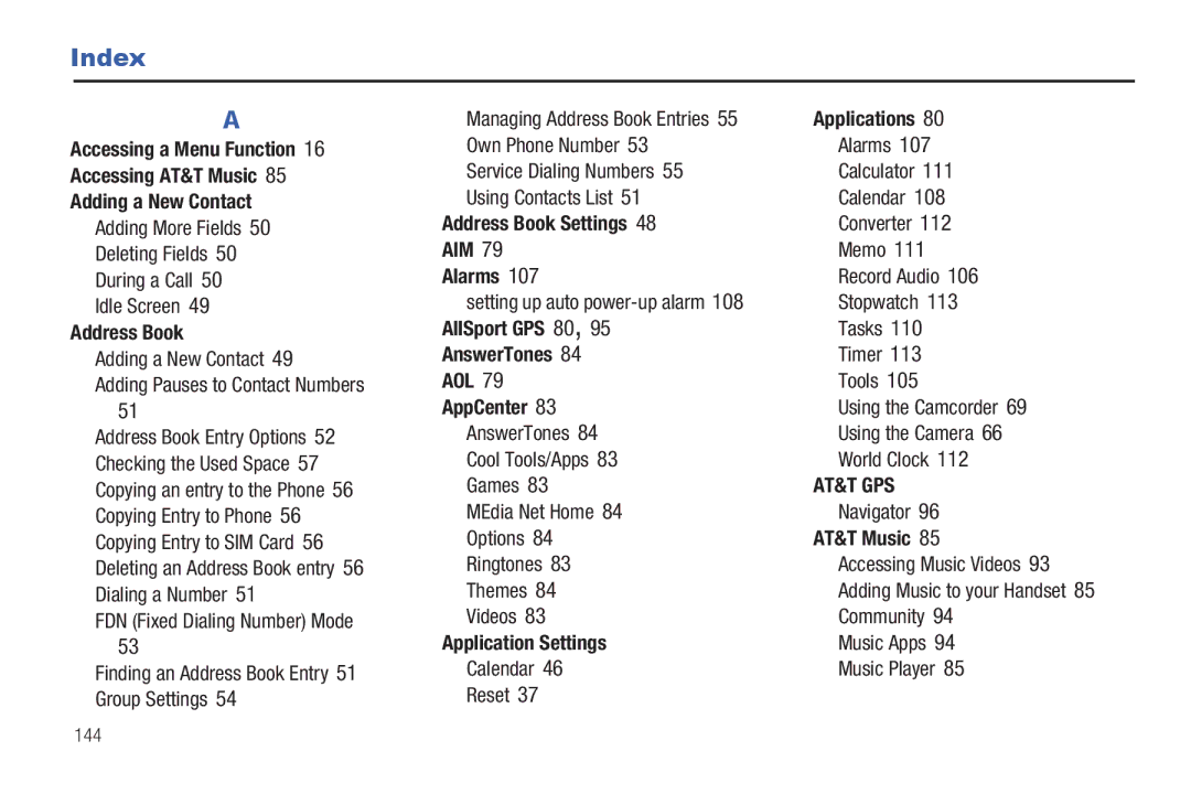 Samsung SGH-A687ZPAATT user manual Index 