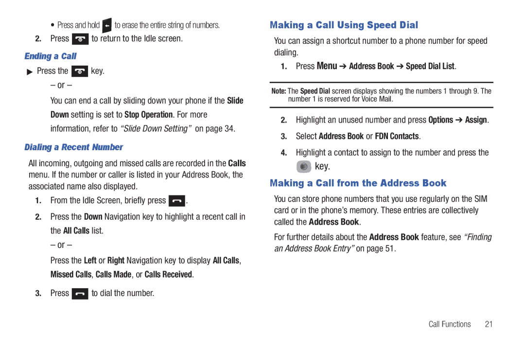 Samsung SGH-A687ZPAATT user manual Making a Call Using Speed Dial, Making a Call from the Address Book, Ending a Call 