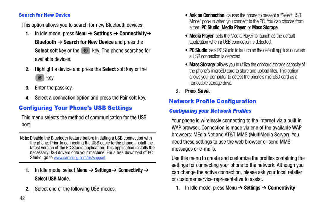 Samsung SGH-A687ZPAATT user manual Configuring Your Phone’s USB Settings, Network Profile Configuration 